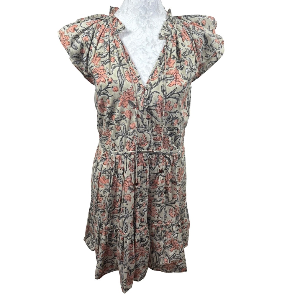 Anna Cate Floral Block Ruffle Tiered Cap Sleeve V-Neck Mini Dress Womens Small